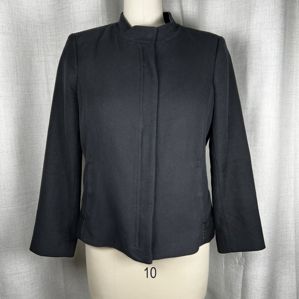 Vince Large Black Quilted Jacket Genuine Leather Contrast‎ Cotton Zip Up